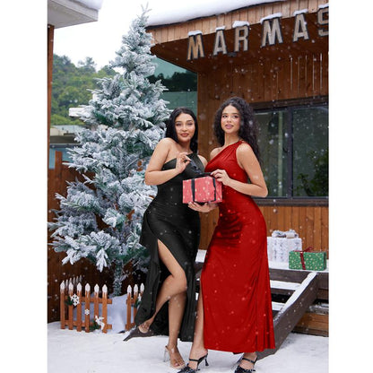 Louie Sand One-Shoulder Satin Maxi Dress